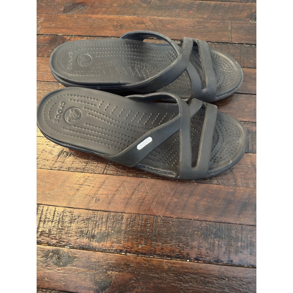 Crocs Meleen Twist Black Strappy Slide Sandals Womens Size 9 Comfort Shoes - Picture 2 of 4